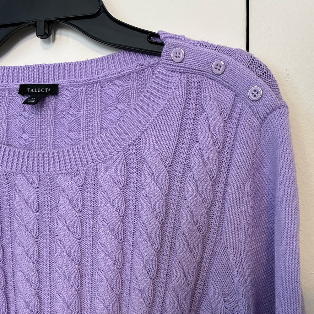 Talbots Lavender Cotton Cable Knit Crewneck Sweater